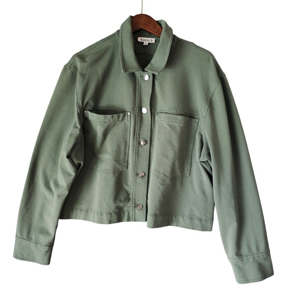 Nanette Lepore Jackets & Blazers - Nanette Lepore Olive Green Button Front Cotton Blend Utility Jacket Knit Size XL